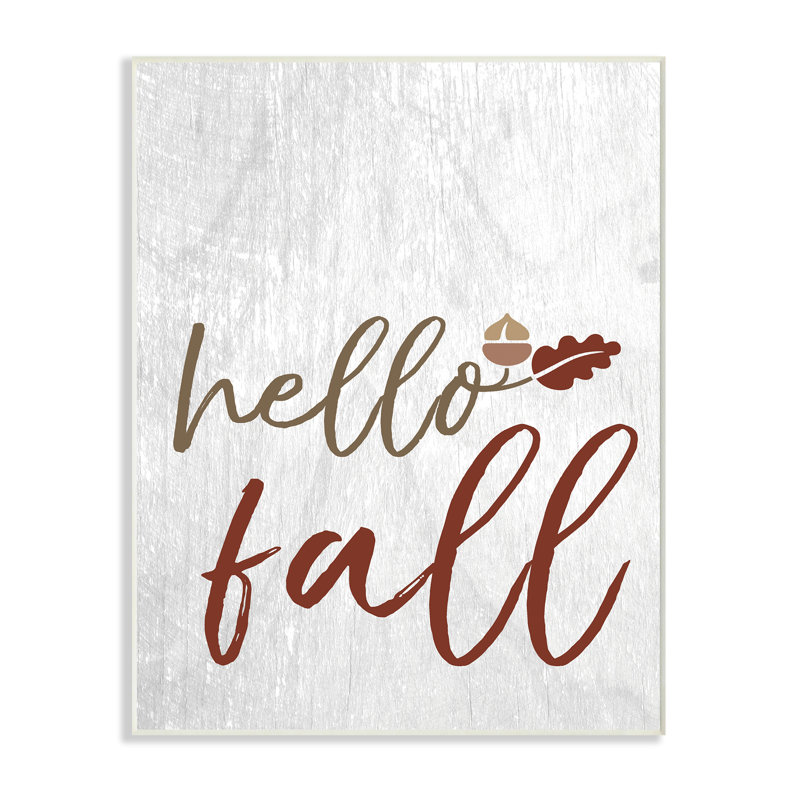 «Hello Fall Oak Leaves and Acorn», art textuel, Plaque murale, H 15 po x l 10 po