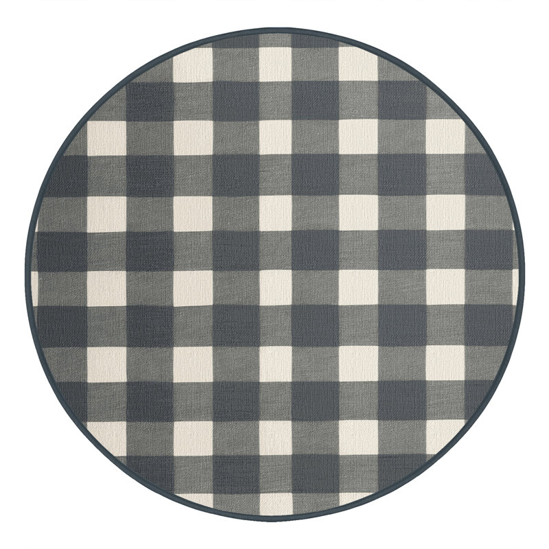 Machine Washable Checkered Gray Area Rug, Round 5'