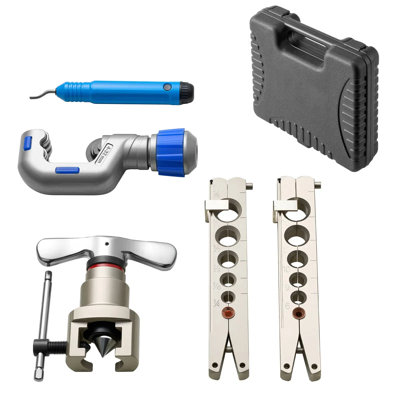 Flaring Tool Hvac, 45° Eccentric Single Flaring Tool For 1/4"-3/4" & 6-19mm Copper Aluminum Tubes, With Metric & Sae Clamps, Tube Cutter & Toolbox For Refrigeration Air Conditioner Repair