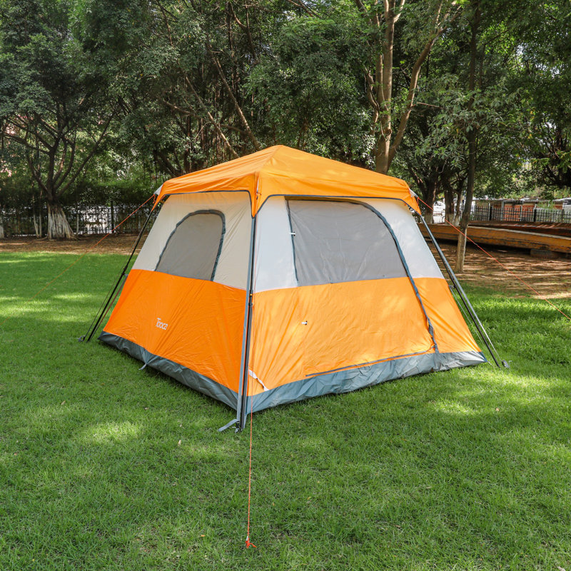 Tente de camping pour 6 personnes, Orange/Blanc
