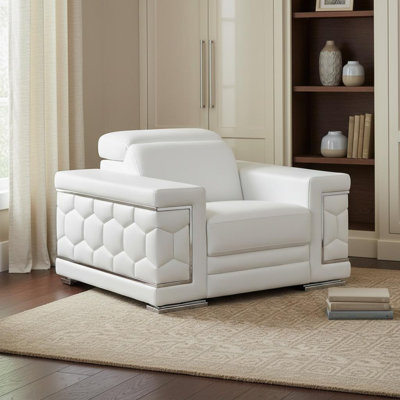 Méridienne 47 po en cuir véritable blanc et argent