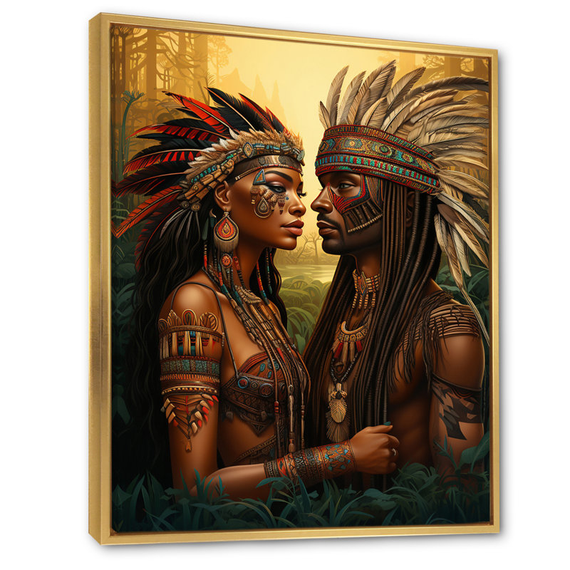 «Native Couple Celebrating Divine Love» sur toile, H 20 po x l 12 po x P 1 po, Cadre flottant doré