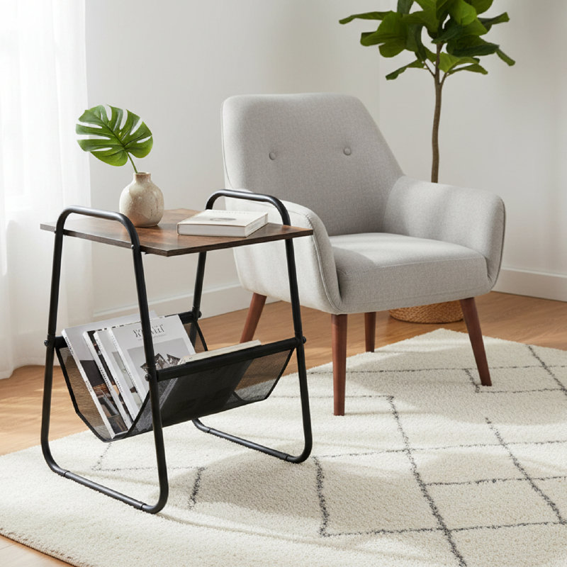 Porte-revues Haight avec plateau en bois brun
