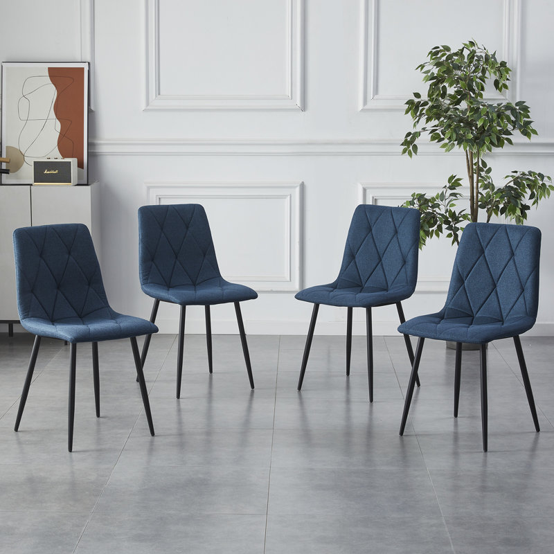 4 Pieces Upholstered Side Chair High Back Dining Chair With Metal Legs, Blue, 4
