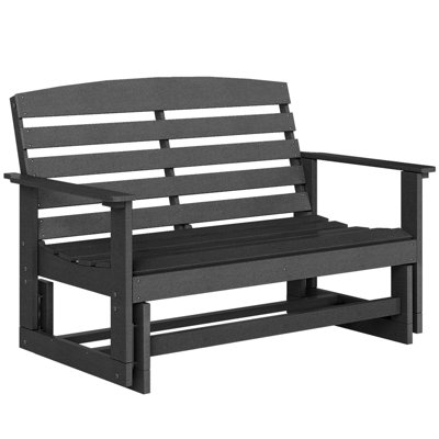 Patio Glider Bench W/ HDPE Slatted Double Rocking Chair, Black
