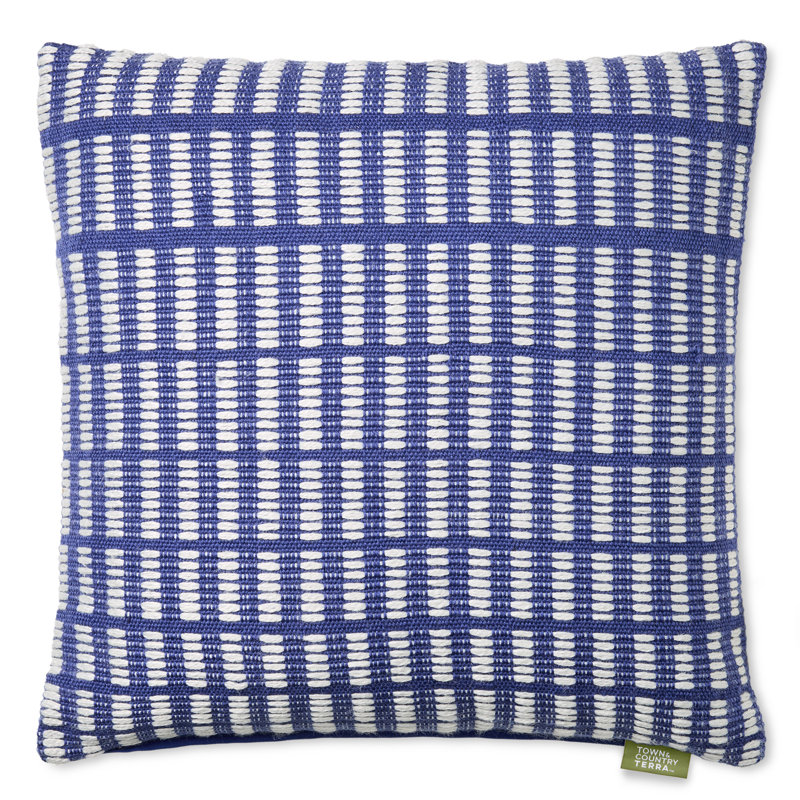 TOWN & COUNTRY TERRA Alara Indoor Outdoor Decorative Pillow , Blue/Ivory Geometric, Rectangle 14"H x 20"W