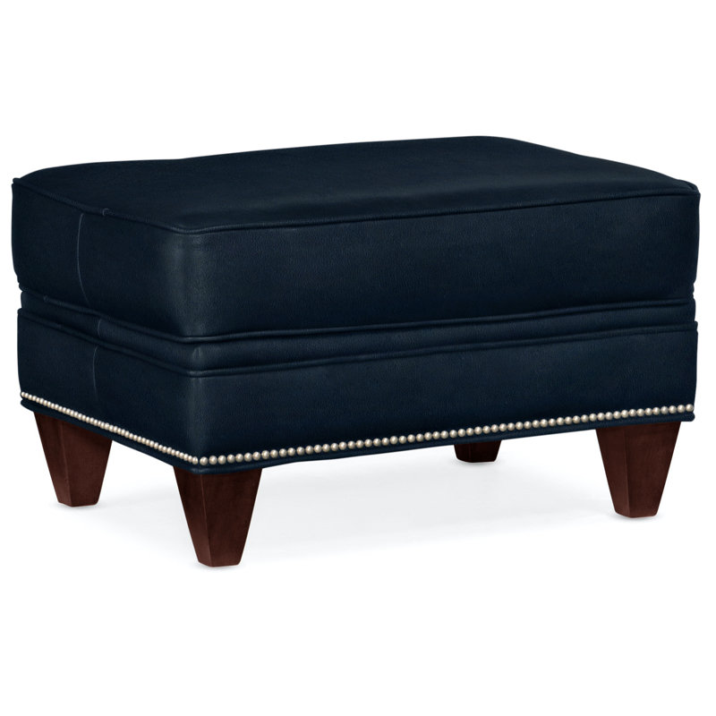 Reddish Ottoman, Pewter, Mahogany, Anilina Hunter Genuine Leather