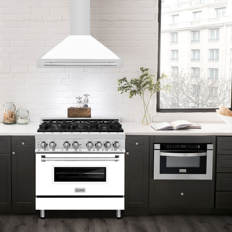ZLINE 36 in. Convertible Stainless Steel Range Hood with Matte Shell and Stainless Steel Handle, White Matte