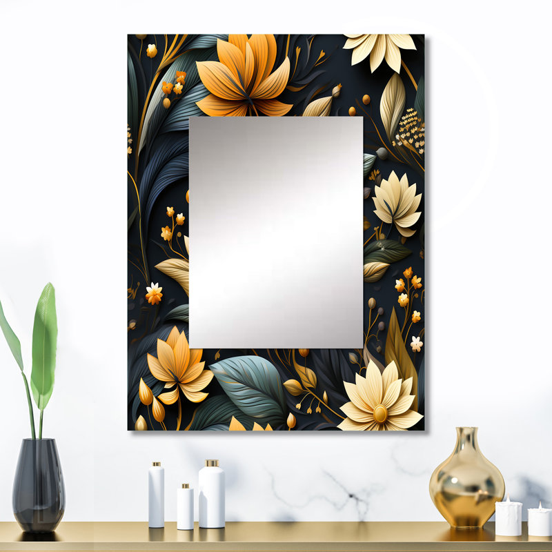 Zaley Autumn Minimalist Cottage Flowers - miroir Cottage, miroir mural unique Cottage, impression sur métal, 32 po x 24 po