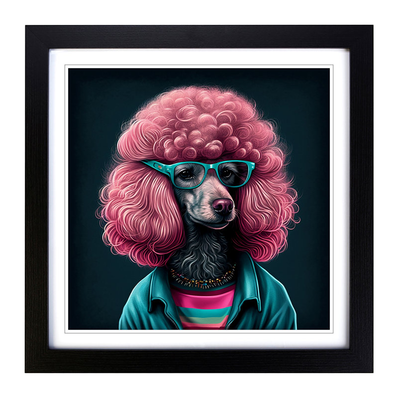 Poodle Retro No.2 - Single Picture Frame Print on Wood, Black