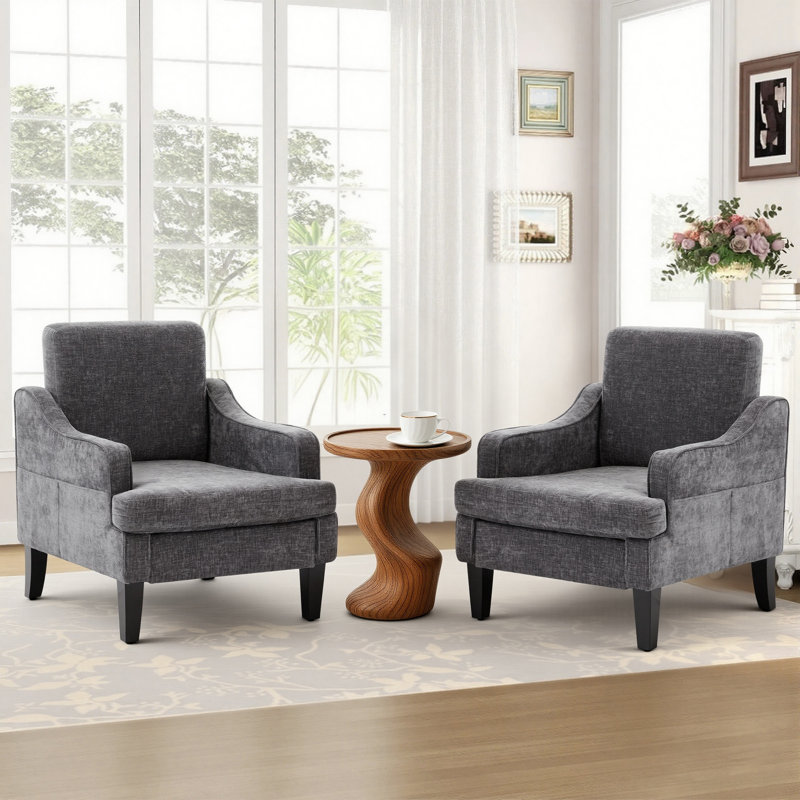 Ensemble de 2 fauteuils moelleux en chenille moelleux pour le salon, Gris