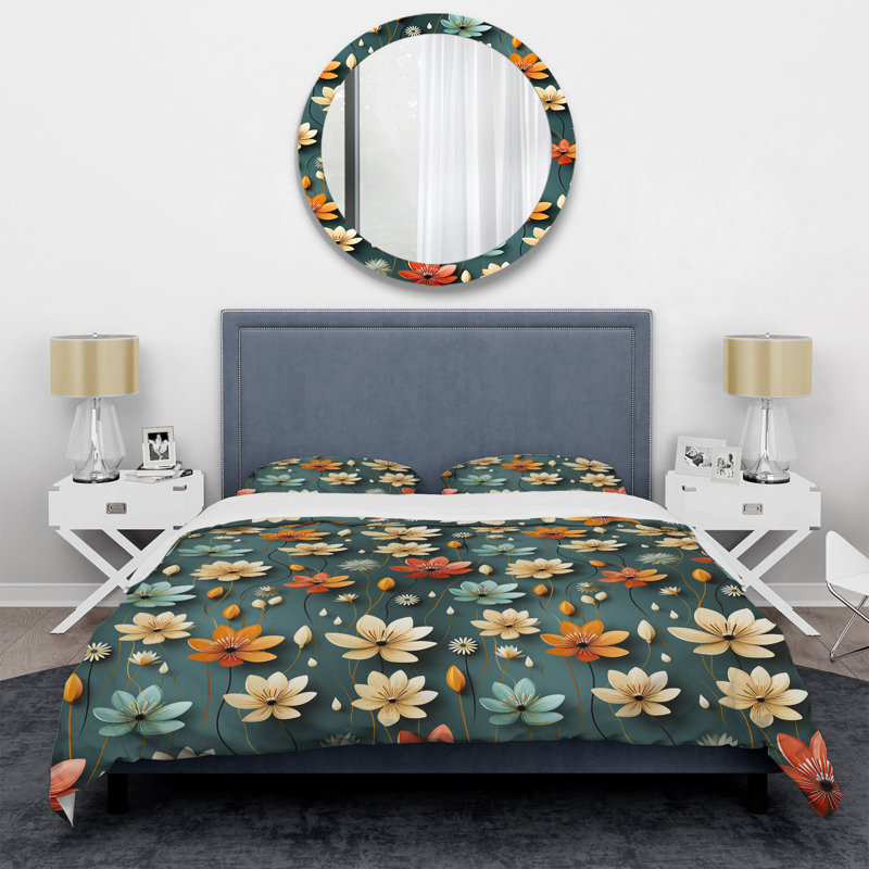 Ensemble de housse de couette Mod Floral Nostalgia II - Mid-Century, Housse de couette simple + 1 taie décorative stan