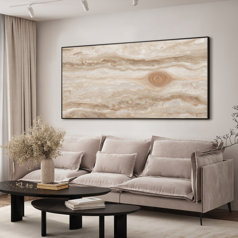 Reproduction d'art mural très grand paysage abstrait - œuvre d'art minimaliste beige, décor neutre pour le salon ou la chambre à coucher, assemblage de cadre requis