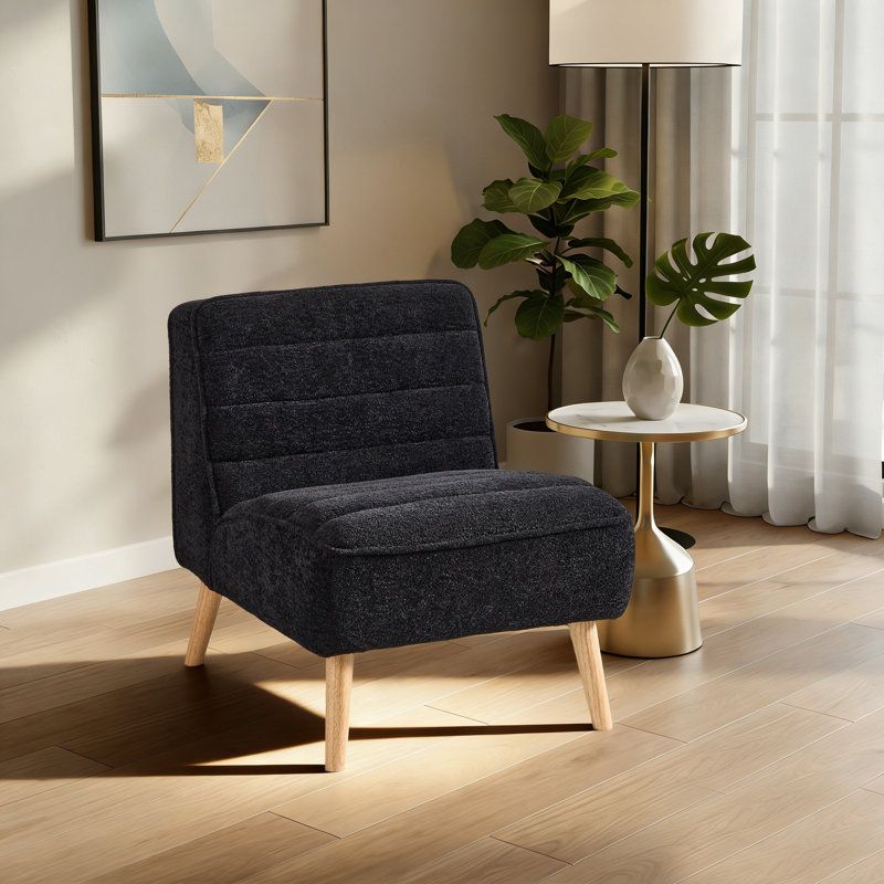 Chaise d'appoint moderne sans accoudoirs, chaises de salon, chaises rembourrées et pieds en bois, Black