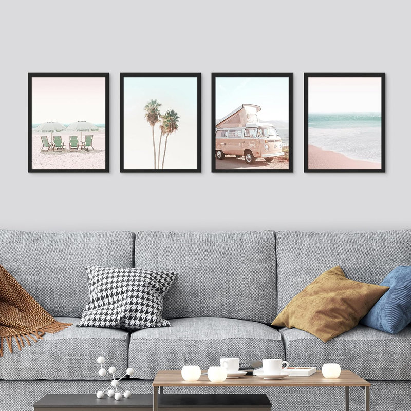 «Collage Print Gallery Set 1980s Retro Miami», reproduction encadrée de 4 pièces, H 16 po x l 12 po x P 1 po, Cadre blanc
