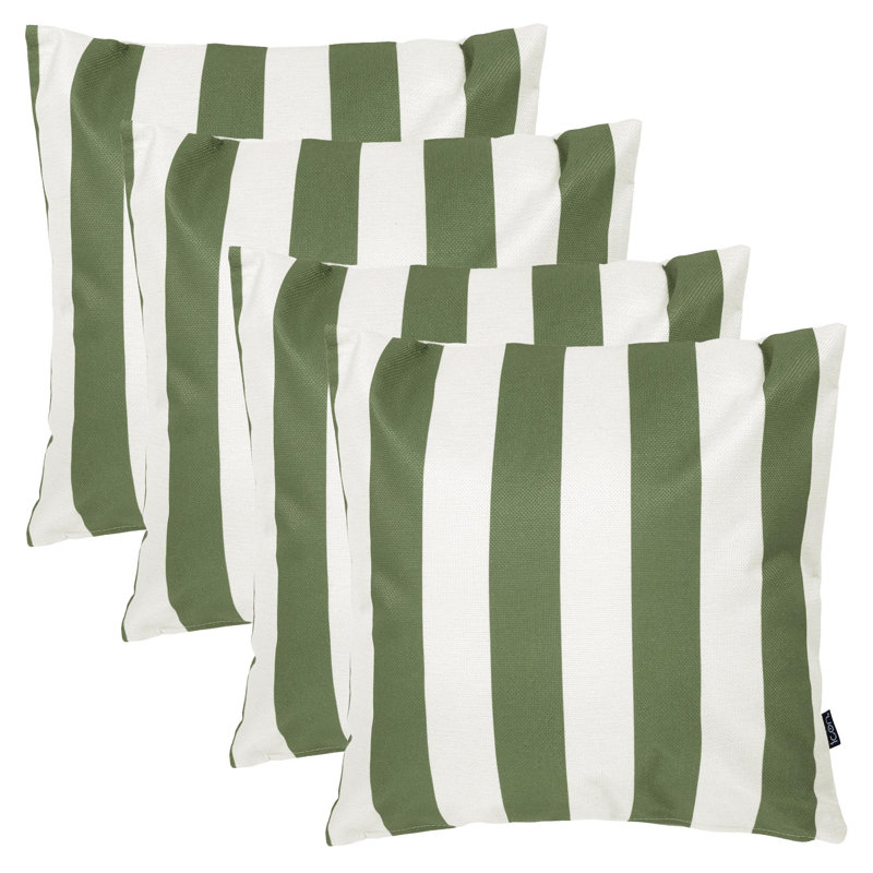 Indoor / Outdoor Square Cushion, Olive/White Striped
