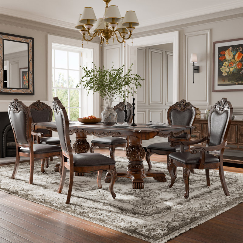 Roslindale Dining Table Set, Brown, Black, 7 Pieces: Table, 6 Chairs