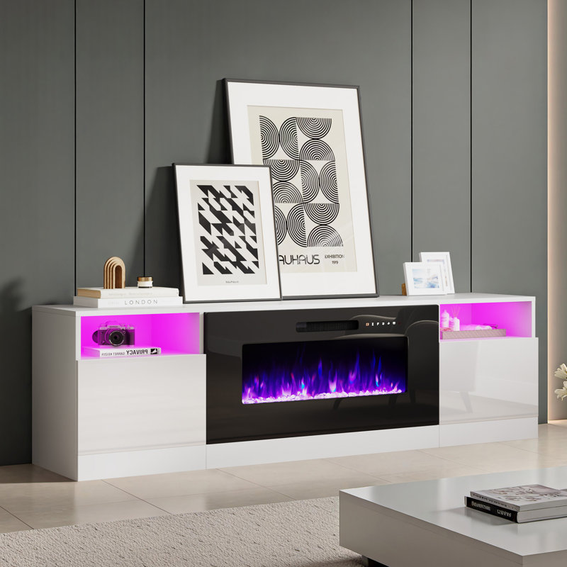 Bhhatu Electric Fireplace TV Stand, White/Black, 70" W