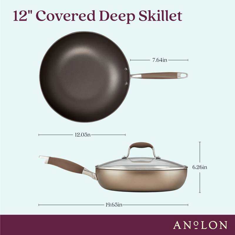 Anolon Advanced Home Hard Anodized Nonstick Deep Frying Pan / Skillet with Lid, 12 Inch, Brown
