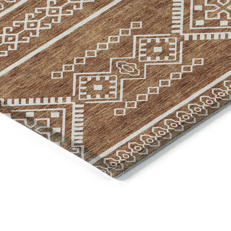 Tapis intérieur / extérieur lavable 3 pi x 5 pi orange et ivoire Southwestern