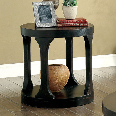 Transitional Style Bold Round Structure End Table With Extra Storage Shelf I Designed Legs Coffee Table-Not Included