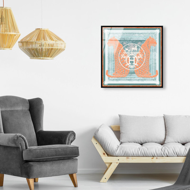 Casablanca to Paris Peach Print Glam Jungle by Oliver Gal, Black Frame, 12 x 12, 21"H x 21"W, Black Frame