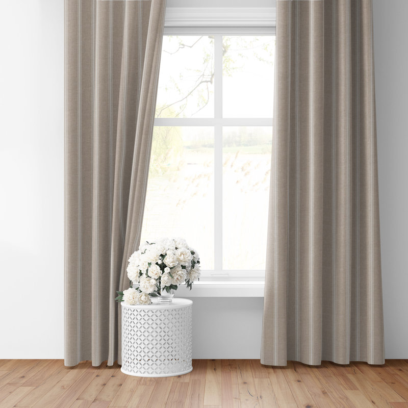 Shay Broad Ticking Stripe Natural Cotton Pinch Pleat Drapery Panel Set of 2, 20" W  x 180" L