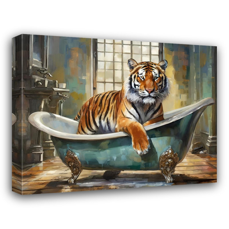 «Tiger Bathaign» sur toile, H 15 po x l 18 po