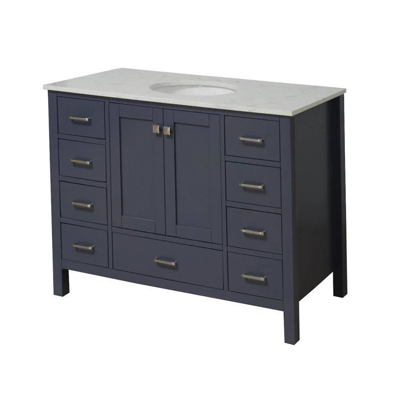 Ensemble de meuble-lavabo simple 48 po Claudett, Gris marine, Carrara d'ingénierie