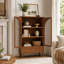Armoire de rangement rétro avec portes en verre arquées pour la cuisine, noyer