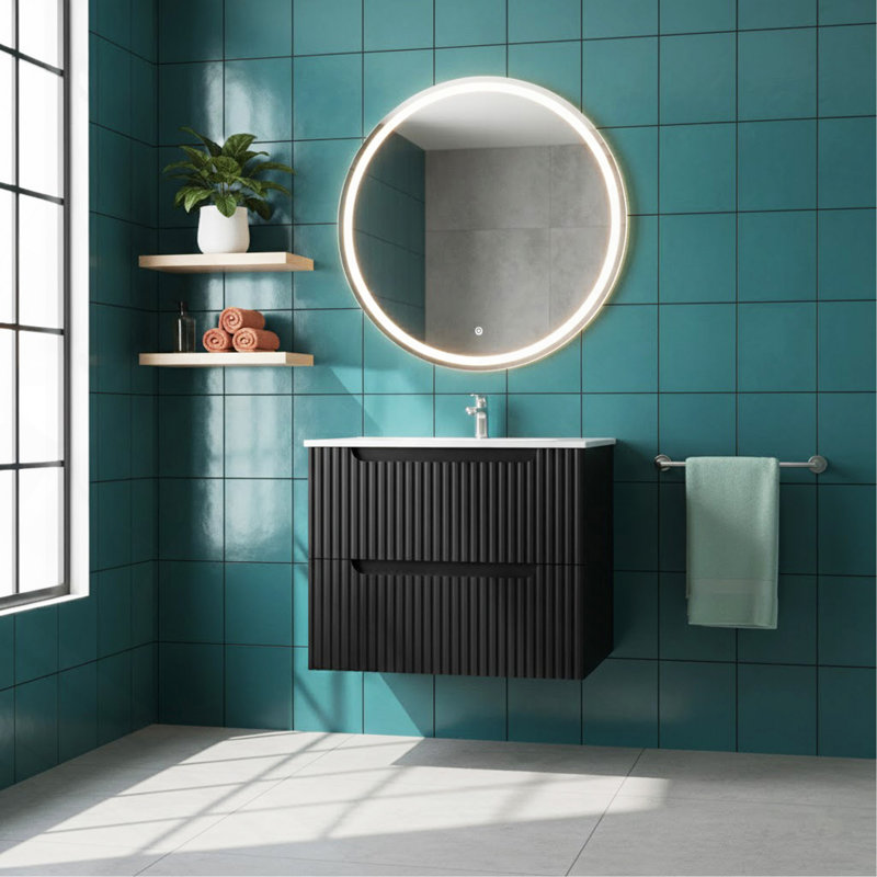 Ensemble de meuble-lavabo mural 24 po avec évier flottant, système de fermeture en douceur, 2 très grands tiroirs, noir