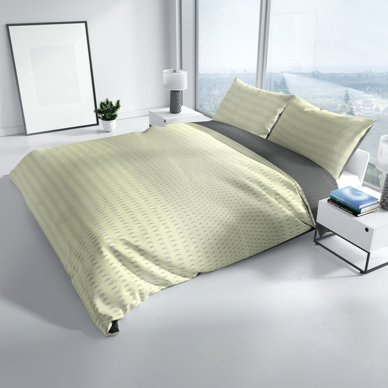 Mayline Seersucker Reversible Duvet Cover Set, 200 x 200 cm + 2x 80 x 80 cm, Beige