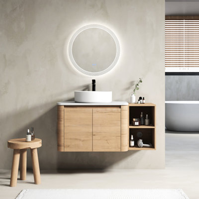 Meuble-lavabo de salle de bain avec lavabo d'art en céramique 42 po, 1 tablette de rangement, 2 portes à fermeture en douceur, contreplaqué - Solution pratique élégante