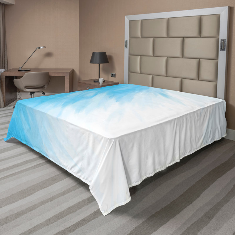 Ambesonne Top Flat Sheet Royal, King Flat Sheet, Blue White Ombre 1