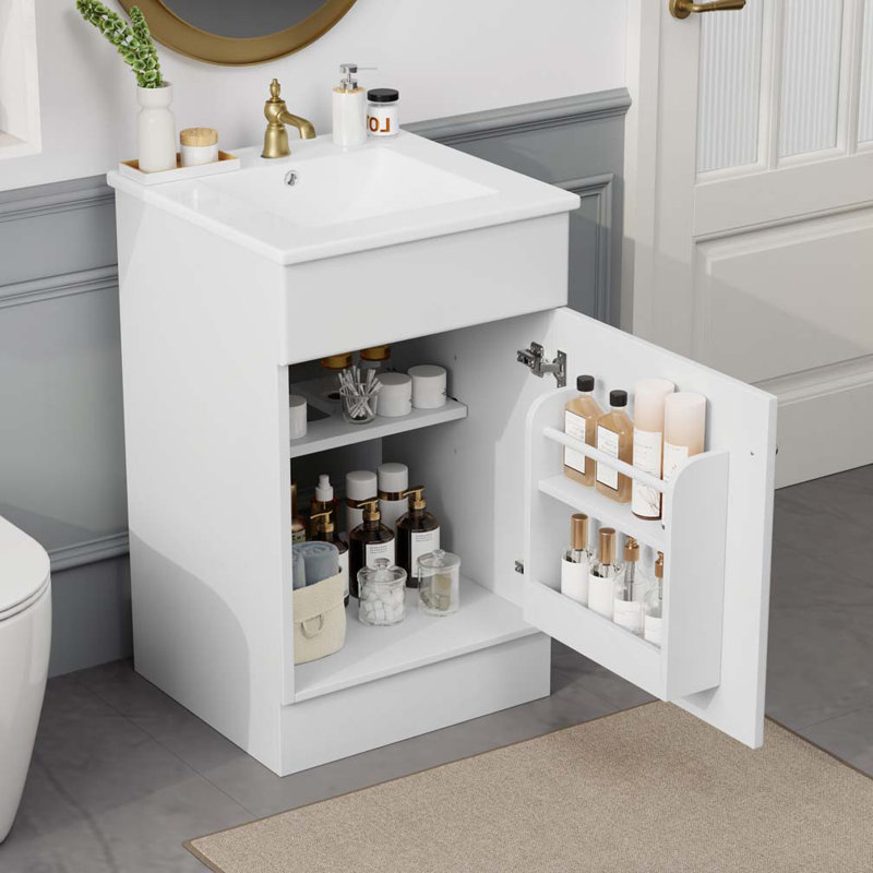 Meuble-lavabo 20 po avec lavabo en céramique, tablette réglable, Blanc