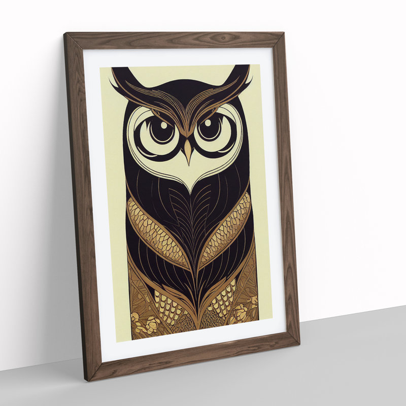 XV1022-794X Art Nouveau Owl No.1 1 Piece Single Picture Frame Wall Art, 46cm H x 34cm W, Brown