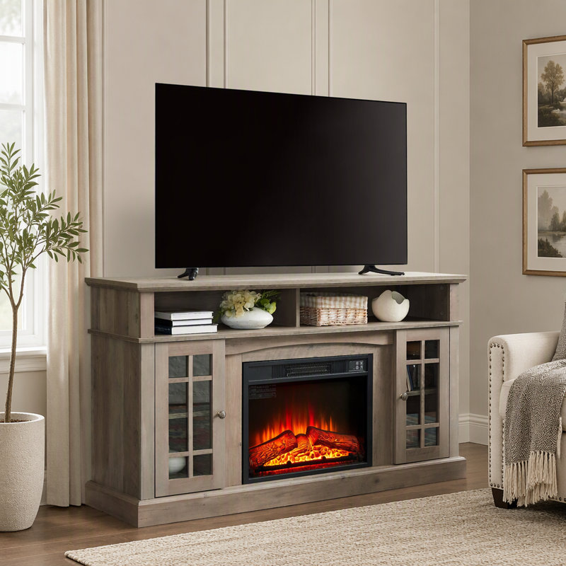 Meuble télé classique avec foyer électrique intégré et rangement polyvalent pour les salons modernes