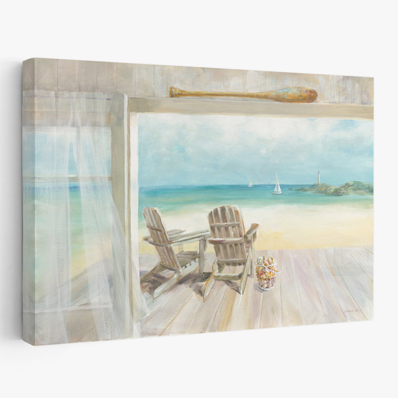 Bord de mer et chalet bord de mer le matin, H 24 po x l 16 po