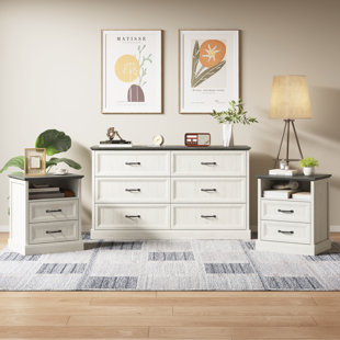 3 Pieces Bedroom Set, 6 Drawer Dresser And 2 Drawer Nightstands