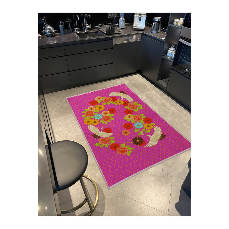 Tapis mauve à motif tissé traditionnel lavable Mosso, 3'3" x 4'11"