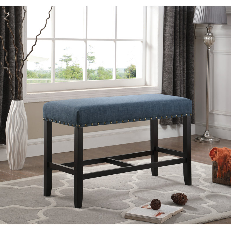Biony Fabric Counter Height Dining Bench With Nailhead Trim, Blue