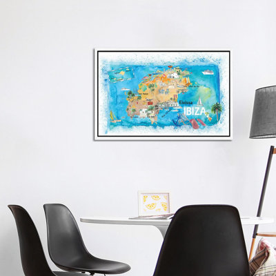 Ibiza Spain Illustrated Map With Landmarks And Highlights by Markus & Martina Bleichner - Painting on Canvas
