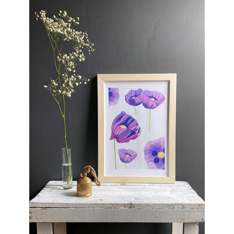 Purple Poppies On Snow Print, 22" H x 17" W