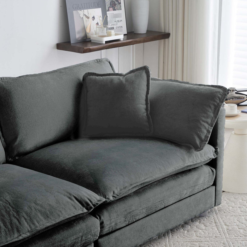 Fauteuil en chenille gris - structure, tissu respirant, assise simple confortable en bois, housse en tissu