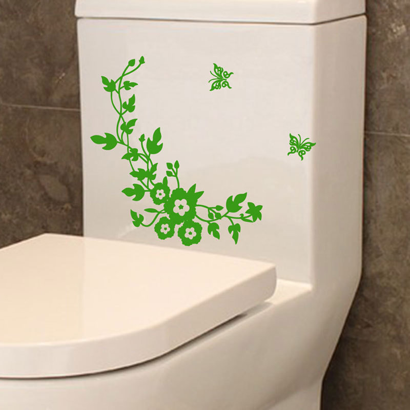 Autocollant mural de siège de toilette fleur, 13'' H x 0.79'' W, Green