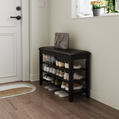 3-Tier Solid Wood Shoe Bench with Storage