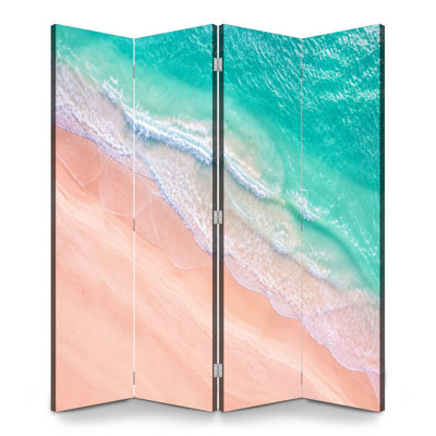 4 panneaux de paravent pliant paravent Royal Aérien Tropical Beach Shoreline Turquoise Ocean Waves Toile douce séparateur de pièce Paravent de protection autoportant Cloison d'intimité pour salle de bain