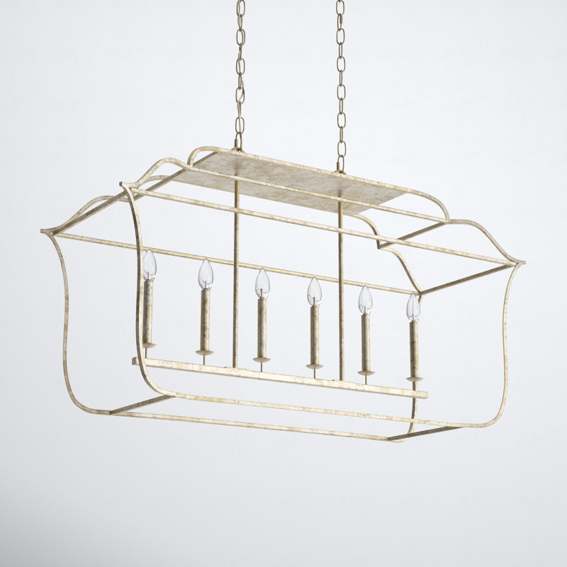 6 - Light Dimmable Lantern Geometric Chandelier, Century Silver Leaf