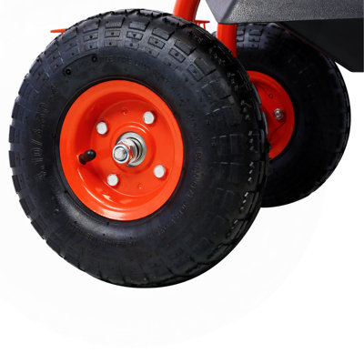 Chariot de jardin roulant avec siège pivotant à 360°, roues et plateau à outils pour le jardinage, rouge (remis à neuf)