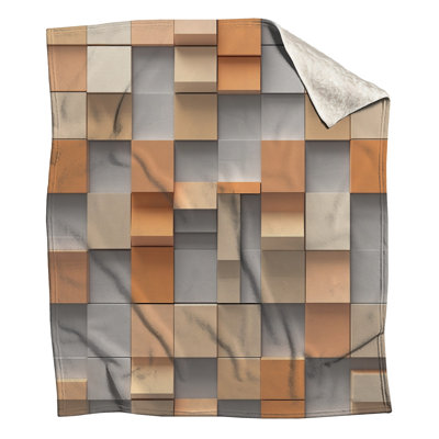 Beige Orange Squares Blankets